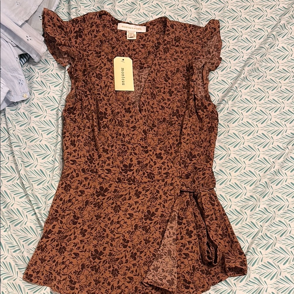 Madewell Brown Ruffled Flutter Sleeve Blouse